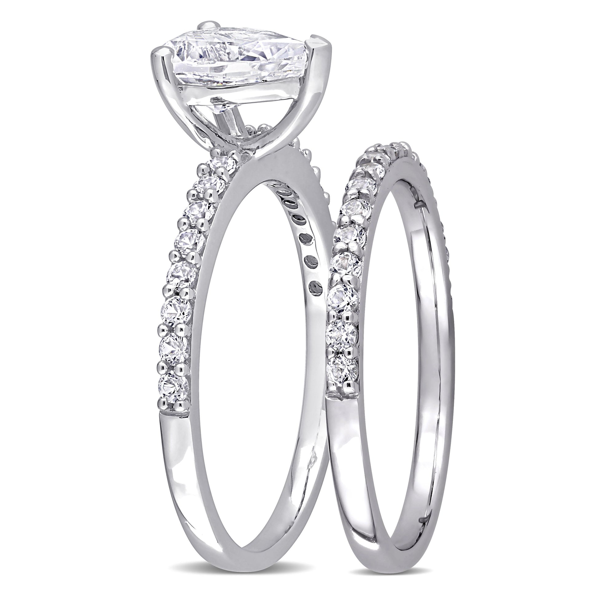 2 1/2 CT TGW Pear Cut Created White Sapphire Engagement Ring and Matching Eternity Ring 2pc Set in 10K White Gold