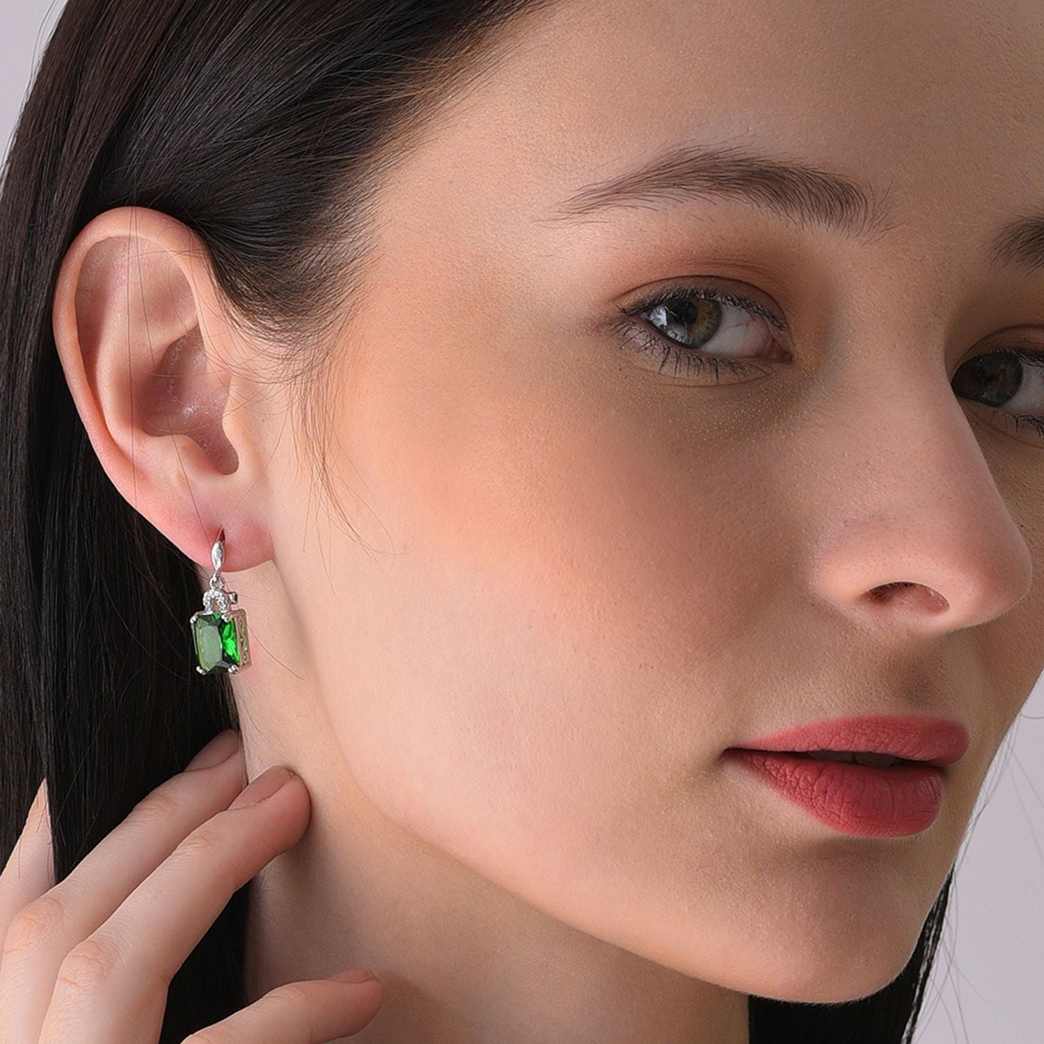 Green Color Silver Plated Designer Stone Drop Earring For Women's