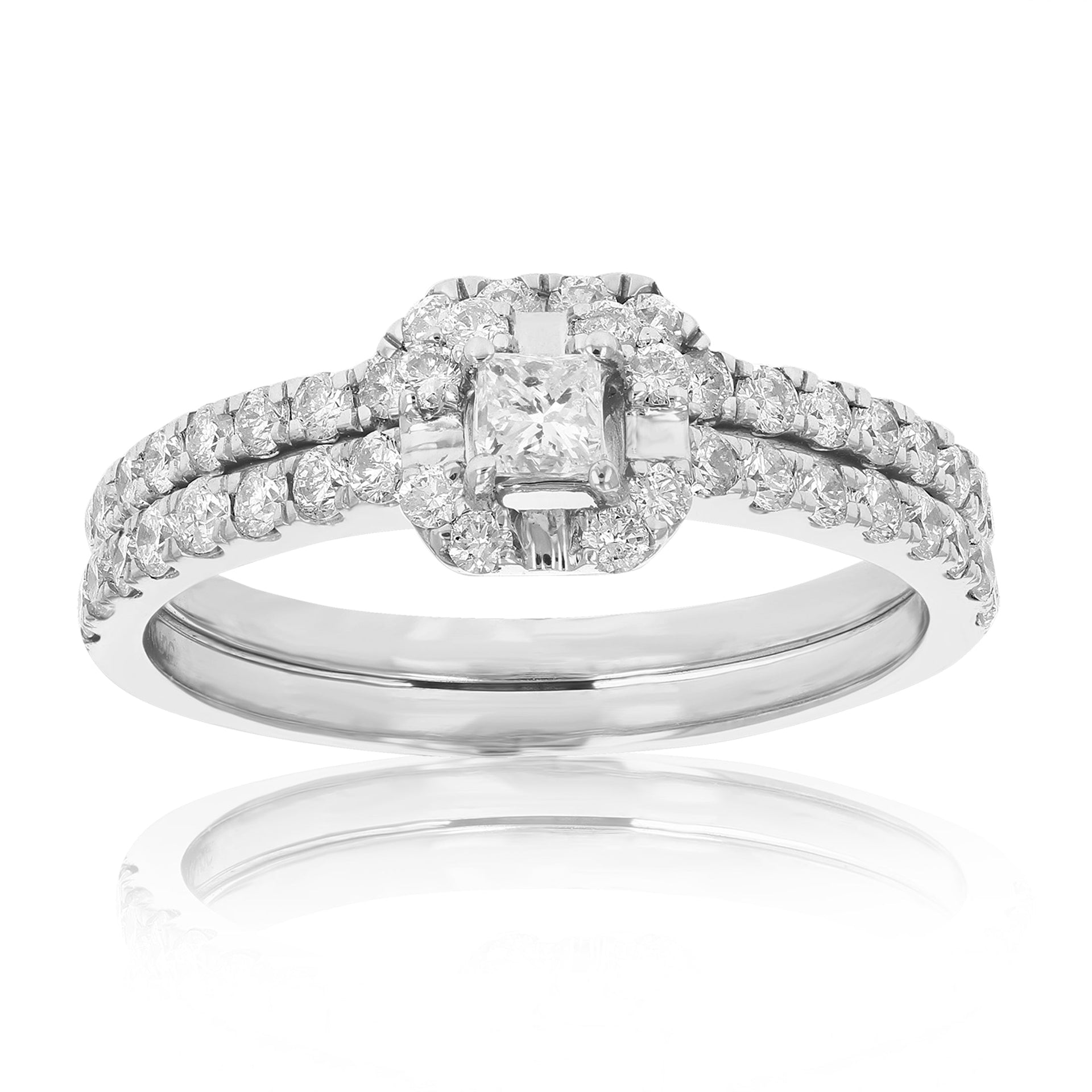 3/4 cttw Diamond Wedding Engagement Ring Set 14K White Gold Princess Bridal