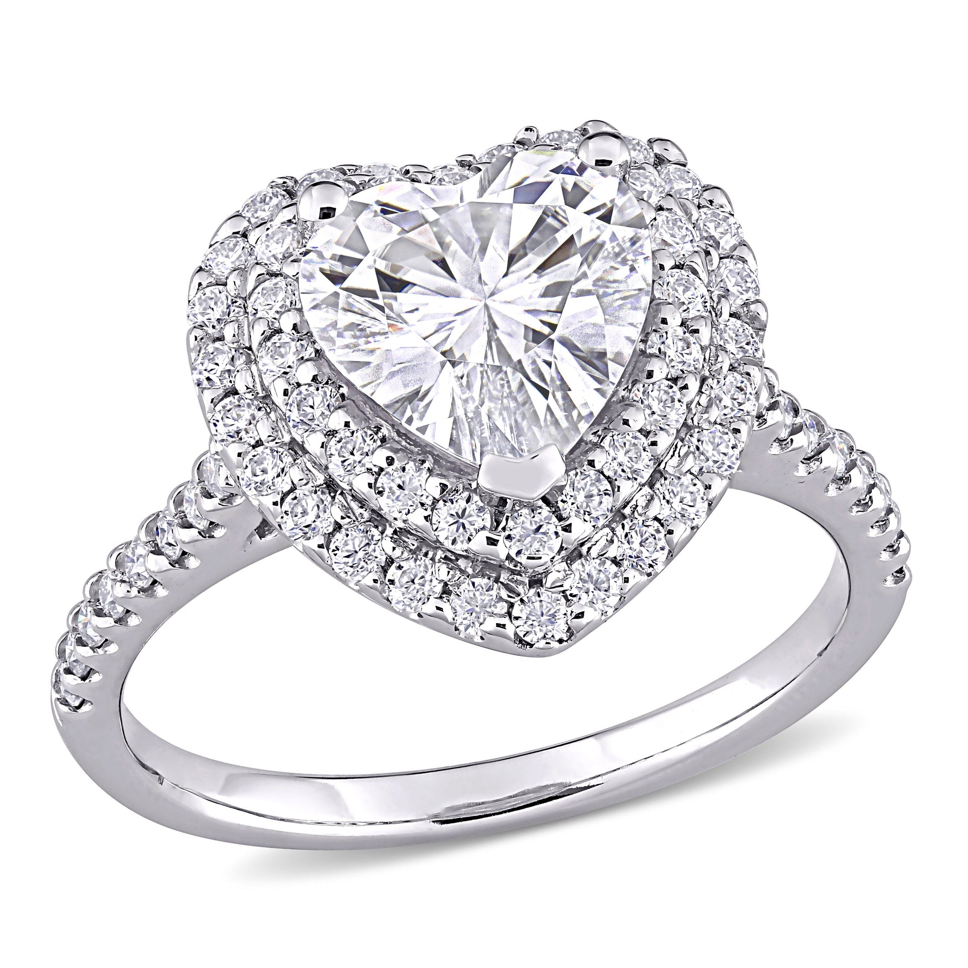 2 5/8 ct DEW Created Moissanite Double Heart Halo Engagement Ring in 10k White Gold