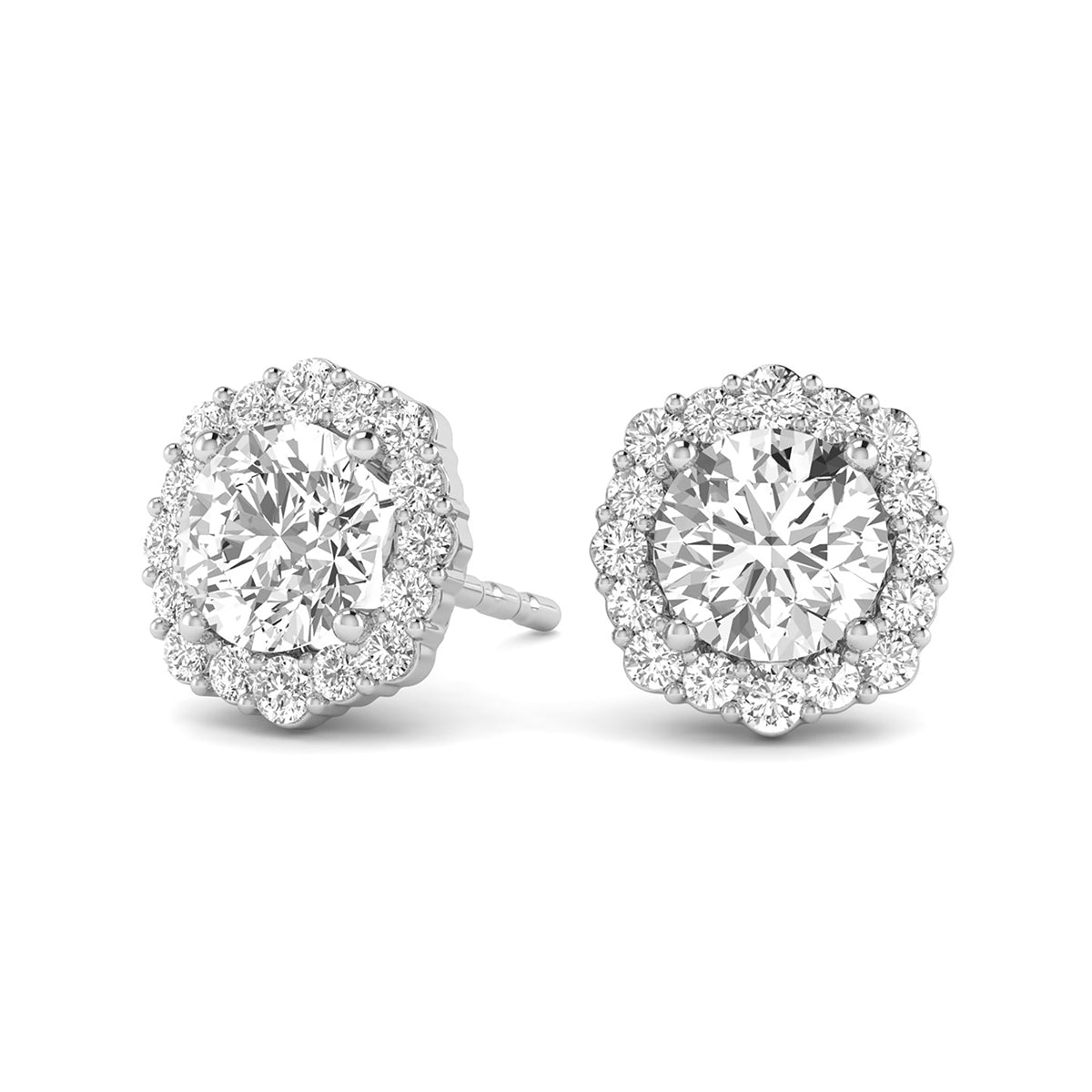 3/4 Carat TW Floral Halo Diamond Stud Earrings In 14K White Gold