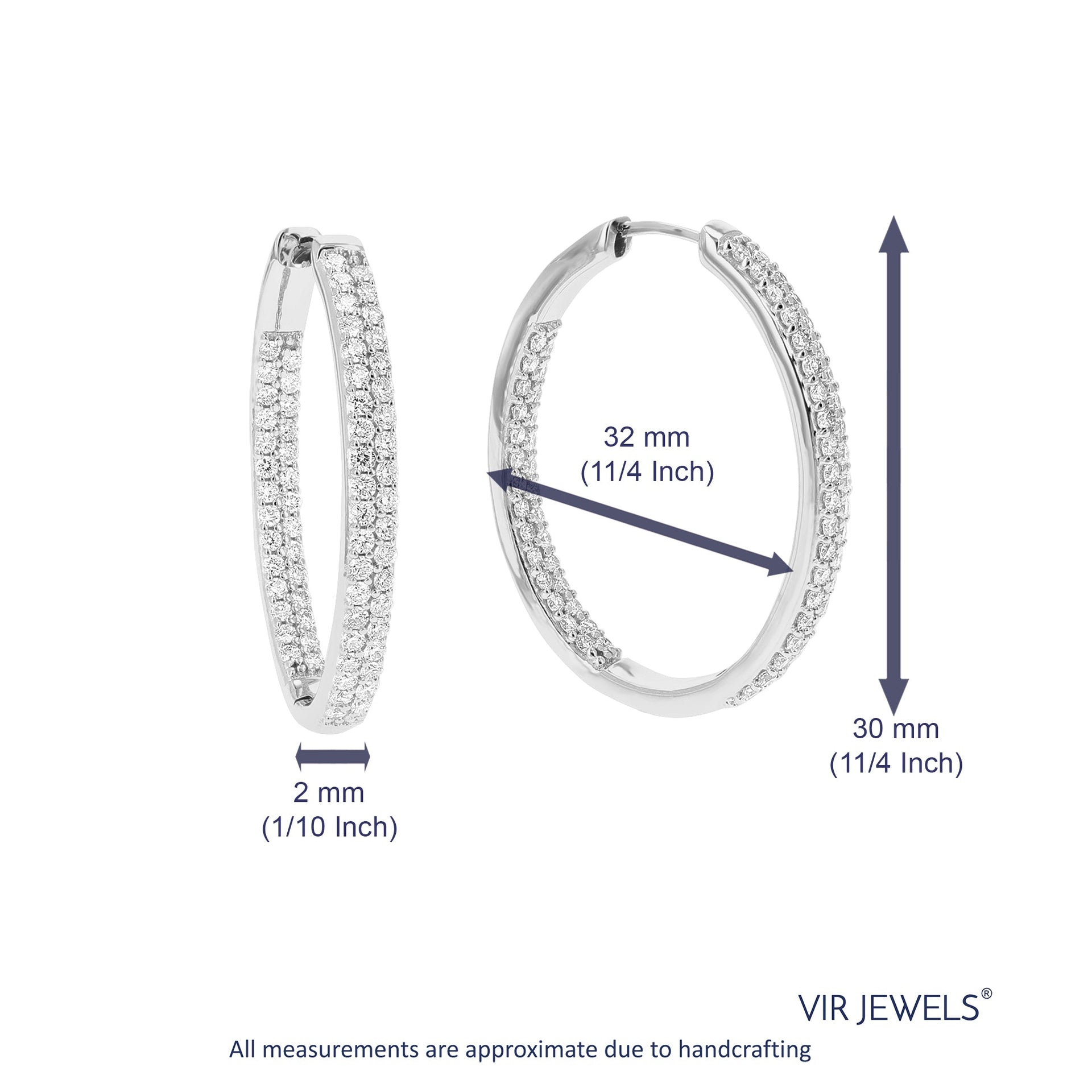 1 cttw Round Cut Lab Grown Diamond Hoop Earrings in .925 Sterling Silver Prong Set 1 1/4 Inch