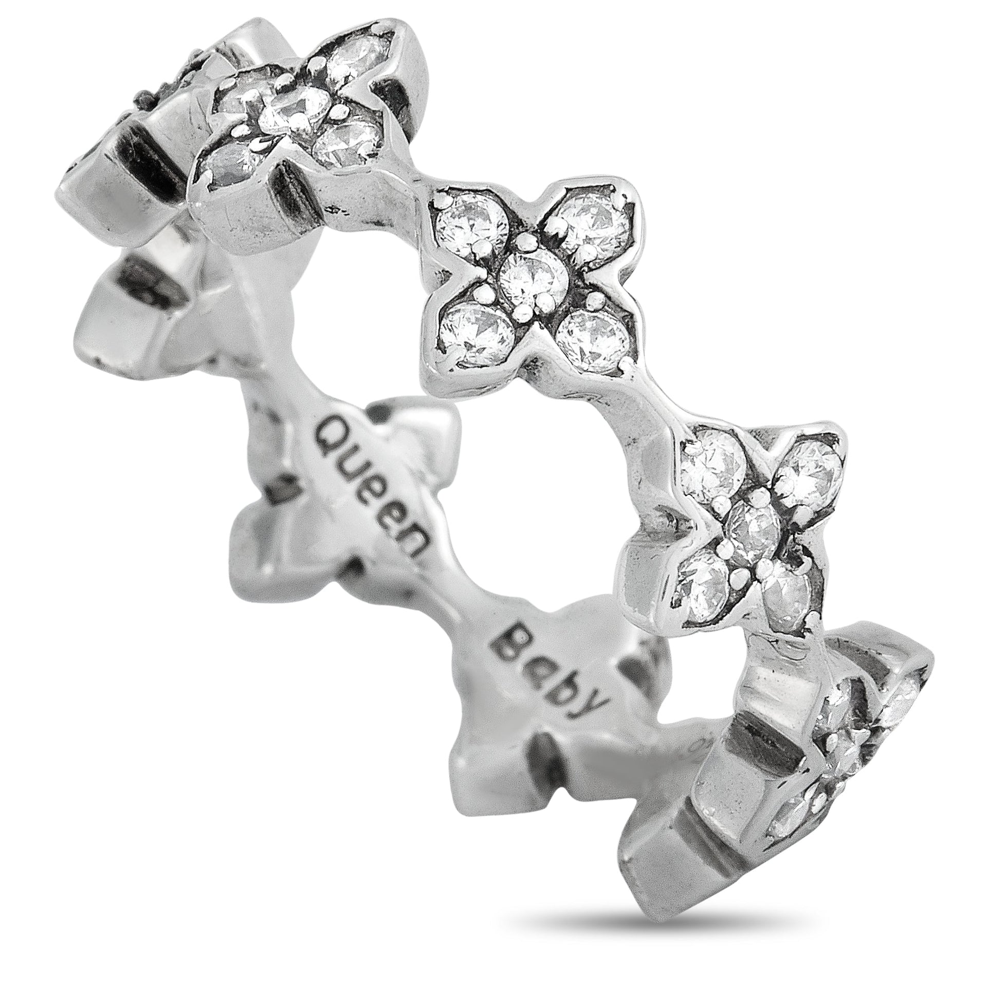 Silver and White Cubic Zirconia MB Cross Ring