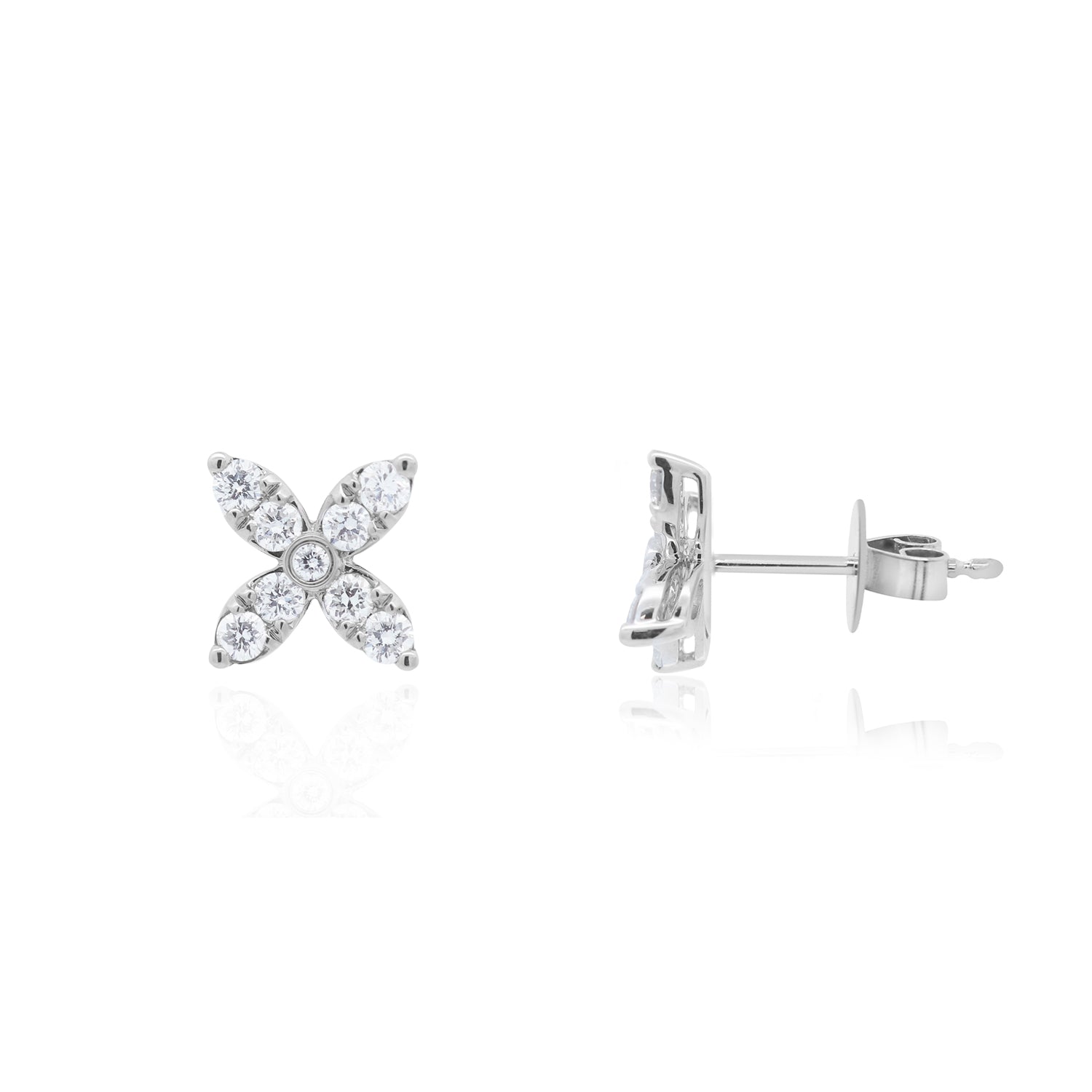 Diamond Flower Petal Stud Earrings