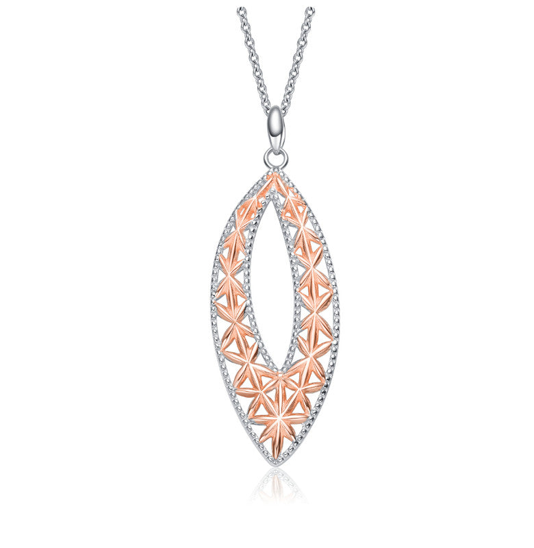 Genevive Jewelry Elegant Sterling Silver Two-tone Pendant Necklace