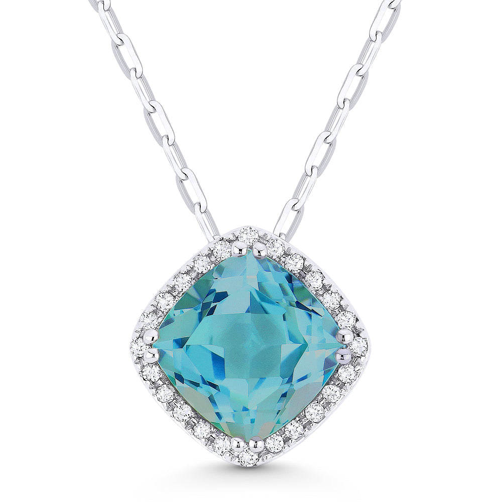 1.86ct London Blue Topaz 16' pendant Necklace In 14K White Gold