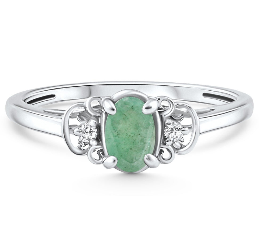 1/2ct Oval Emerald & Lab Grown Diamond Ring 10k White Gold
