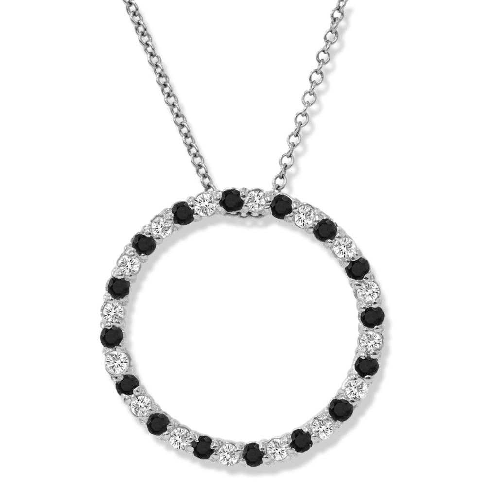 .55CT Black & White Diamond 10K White Gold Circle Pendant