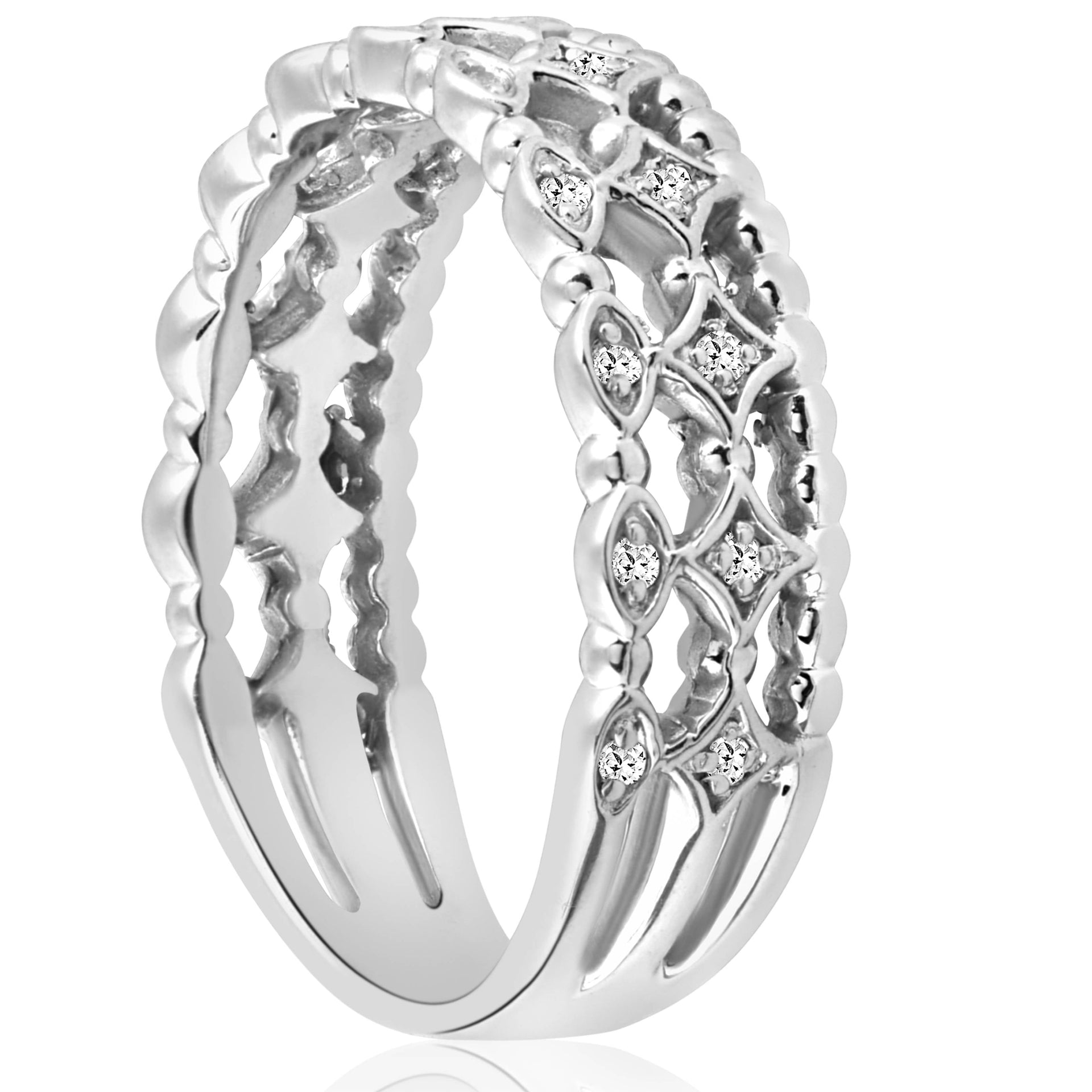 1/8 ct Vintage Diamond Stackable Wedding Ring 14k White Gold