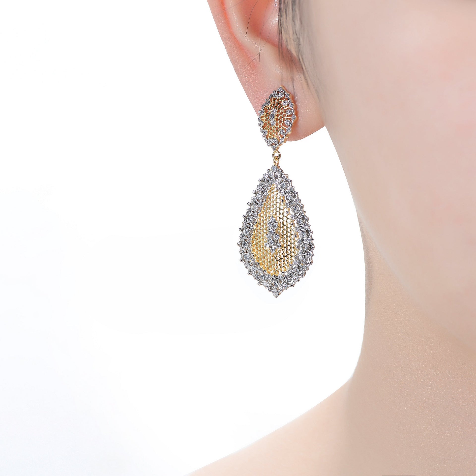 Rhodium And 14k Gold Plated Cubic Zirconia Drop Earrings