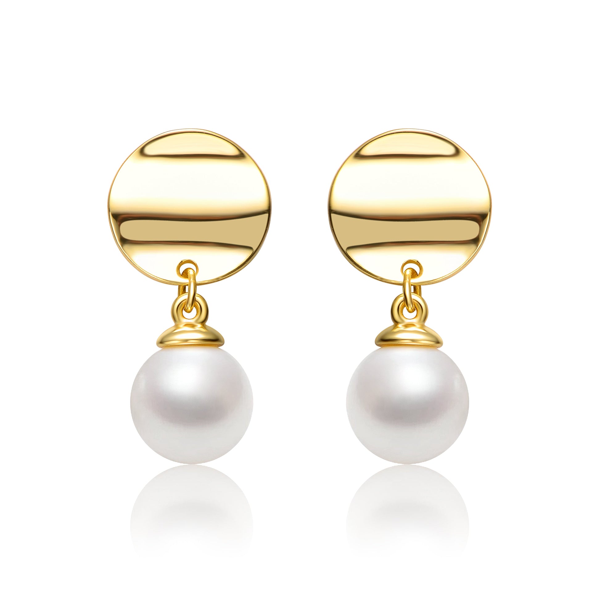 Sterling Silver 14k Yellow Gold Plated with White Pearl Concentric Halo Dangle Drop Earrings