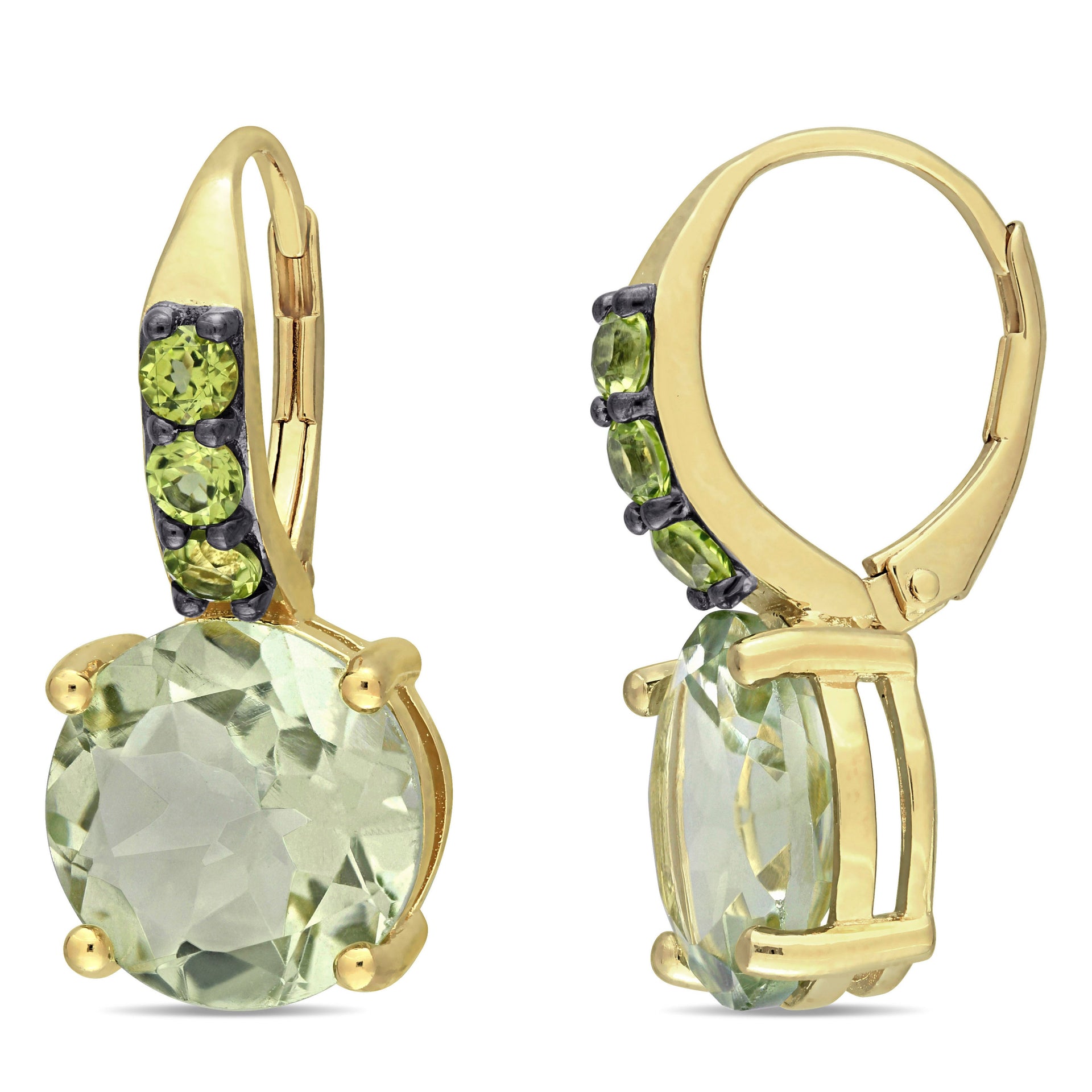 12 3/8 ct TW Green Quartz Peridot Leverback Earrings in Yellow Sterling Silver with Black Rhodium