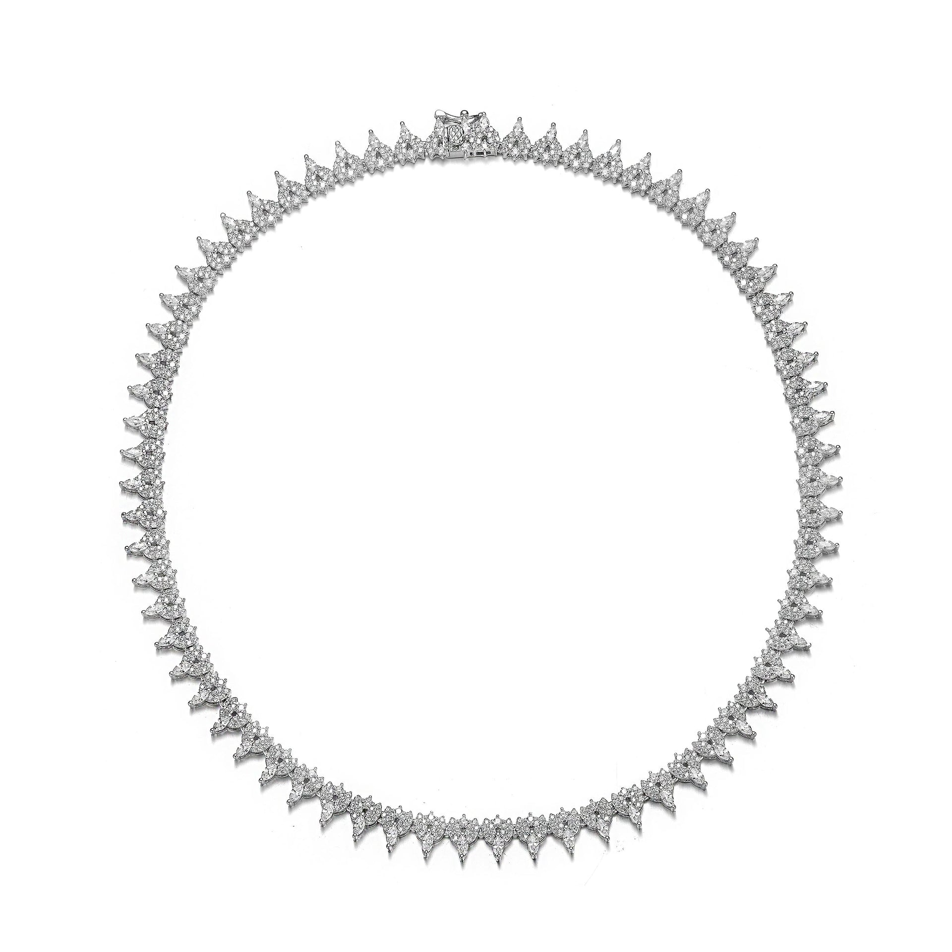 Sterling Silver Clear Cubic Zirconia Cluster Tennis Necklace