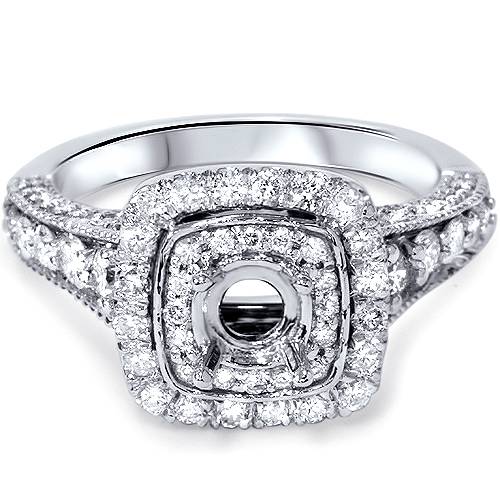 1ct Double Cushion Halo Diamond Engagement Setting 14K White Gold