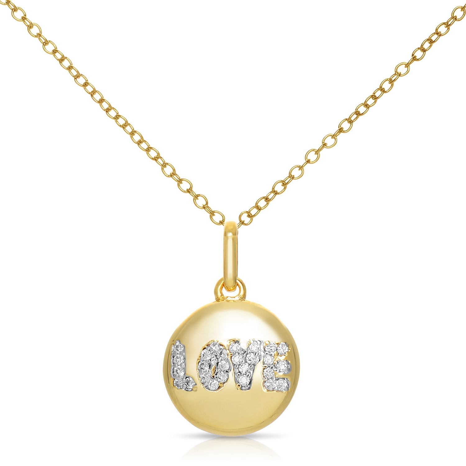 C.z. Sterling Silver Gold Plated '' Love '' Disc Pendant