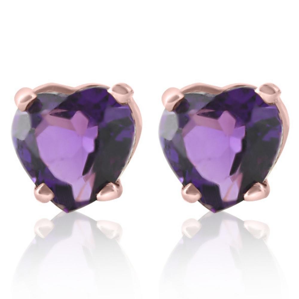 1ct Heart Shaped Amethyst Studs Earrings in 14K, Yellow, Rose, or White Gold