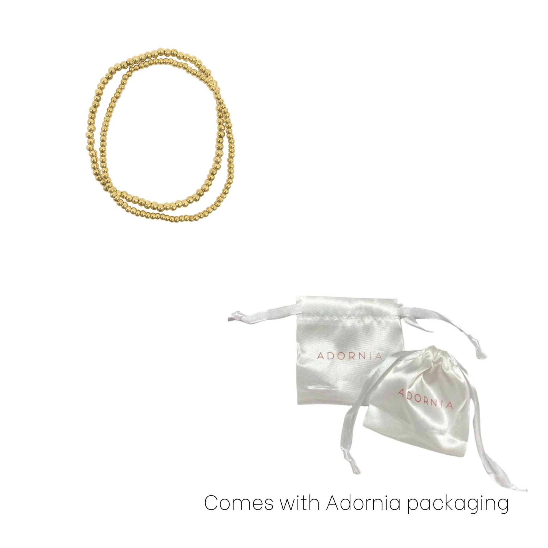 Tarnish Resistant 14k Gold Plated Set of 2mm and 3mm Ball Bracelets