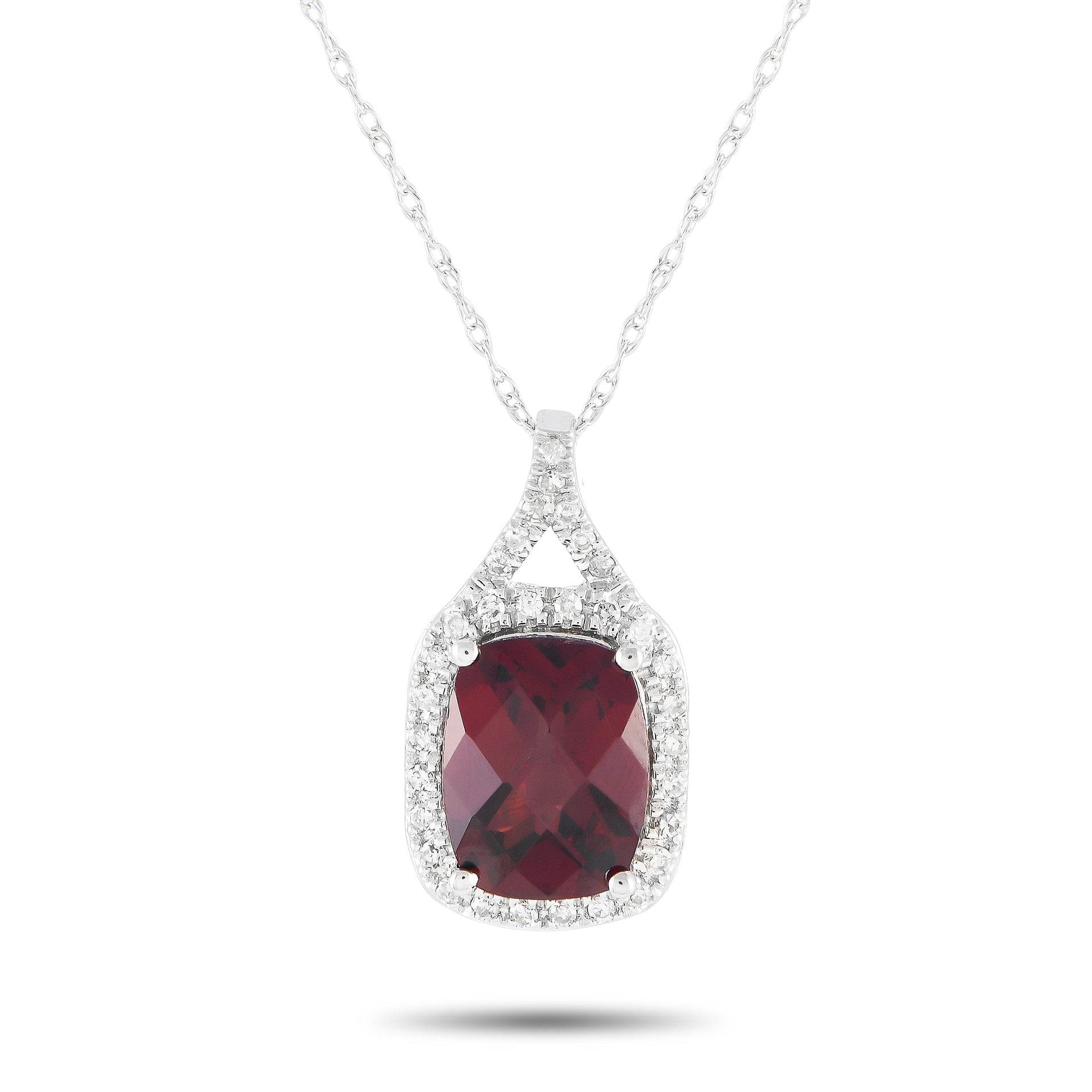 LB Exclusive 14K White Gold 0.13ct Diamond and Garnet Pendant Necklace PD4-15472WGA