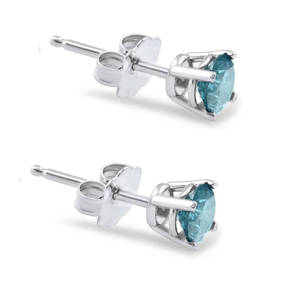 1/2 CT Treated Blue Diamond Studs 14K White Gold
