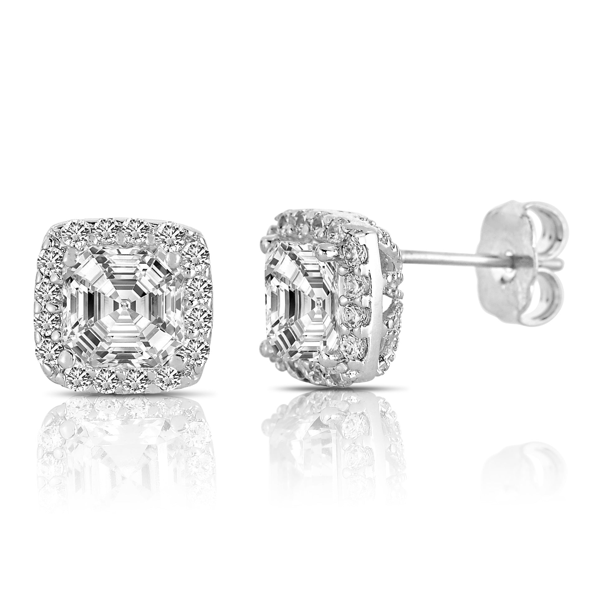 Sterling Silver Rhodium Plated Square Stud Earrings