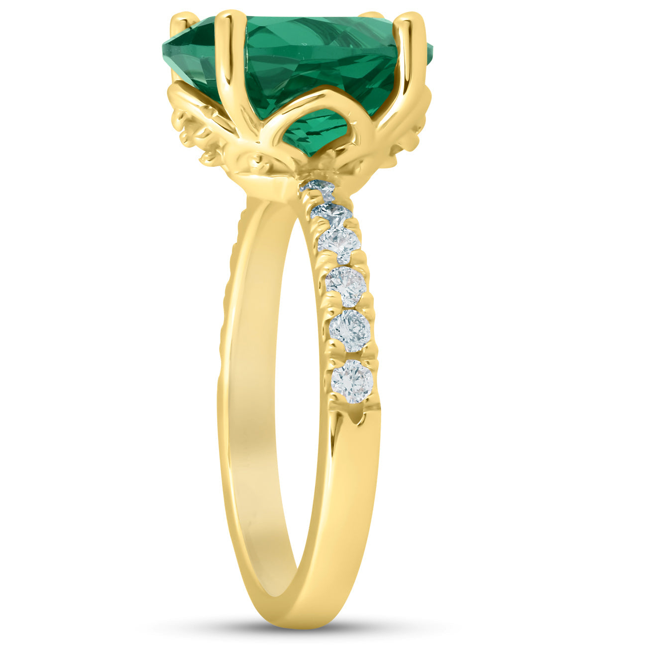 Emerald & Diamond 3/8 ct Ring 14k Yellow Gold