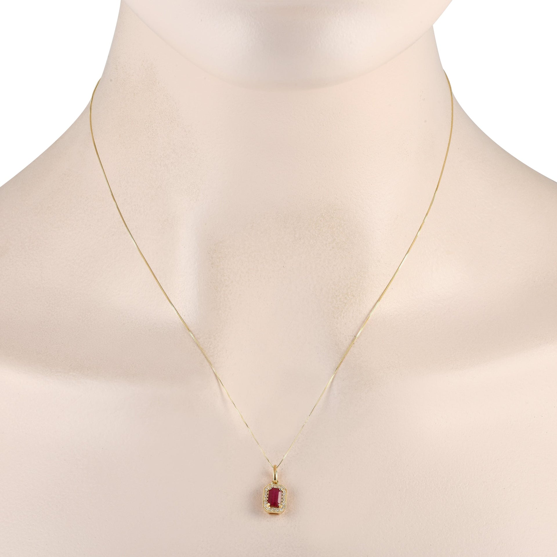 LB Exclusive 14K Yellow Gold 0.10ct Diamond and Ruby Pendant Necklace PD4-16050YRU