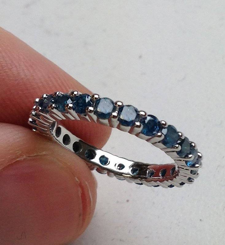 1 1/2 CT Blue Diamond Eternity Ring 14K White Gold