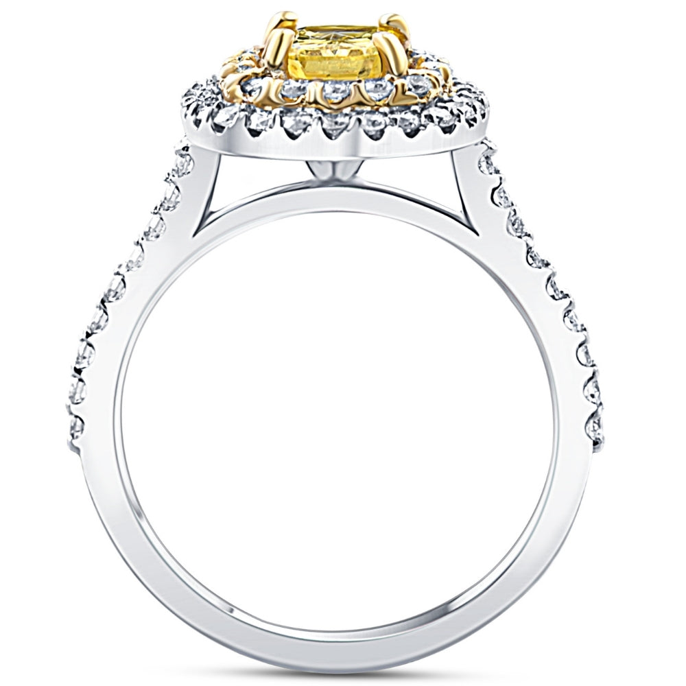 1 5/8 ct Diamond Fancy Yellow Cushion Engagement Ring 14k Gold SZ 7