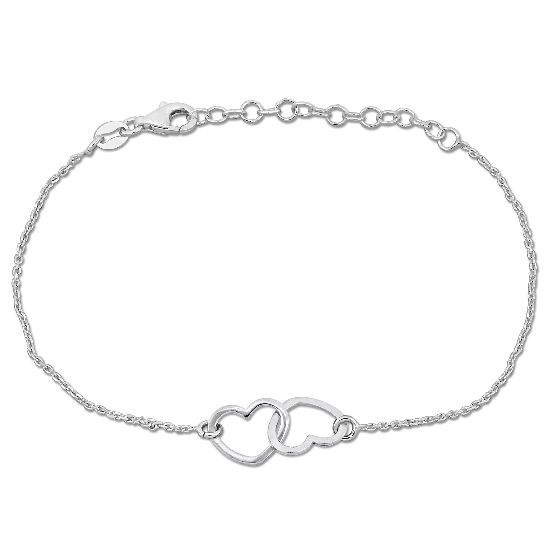 Mimi & Max Double Heart Charm Bracelet w/ lobster clasp - 7+1 in.