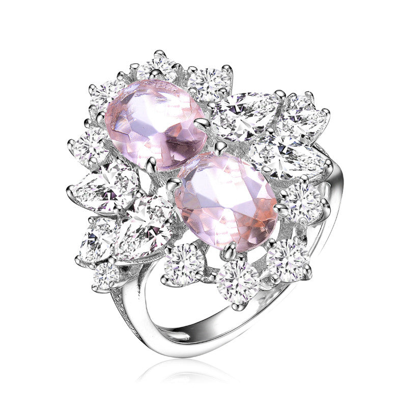 GENEVIVE Sterling Silver Morganite Cubic Zirconia Cocktail Ring