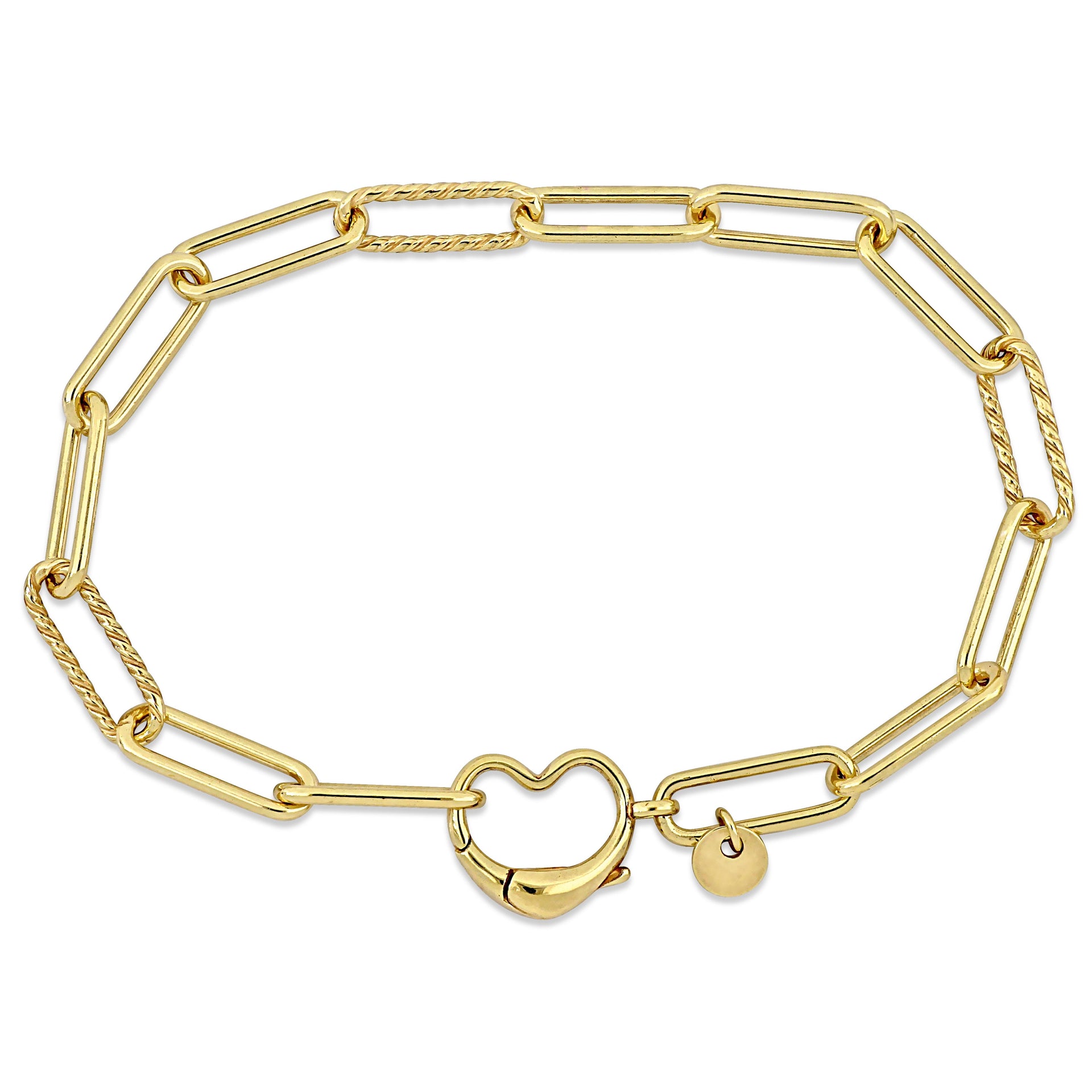 Mimi & Max Heart Charm Paper Clip Link Bracelet in Yellow Silver - 7 in.