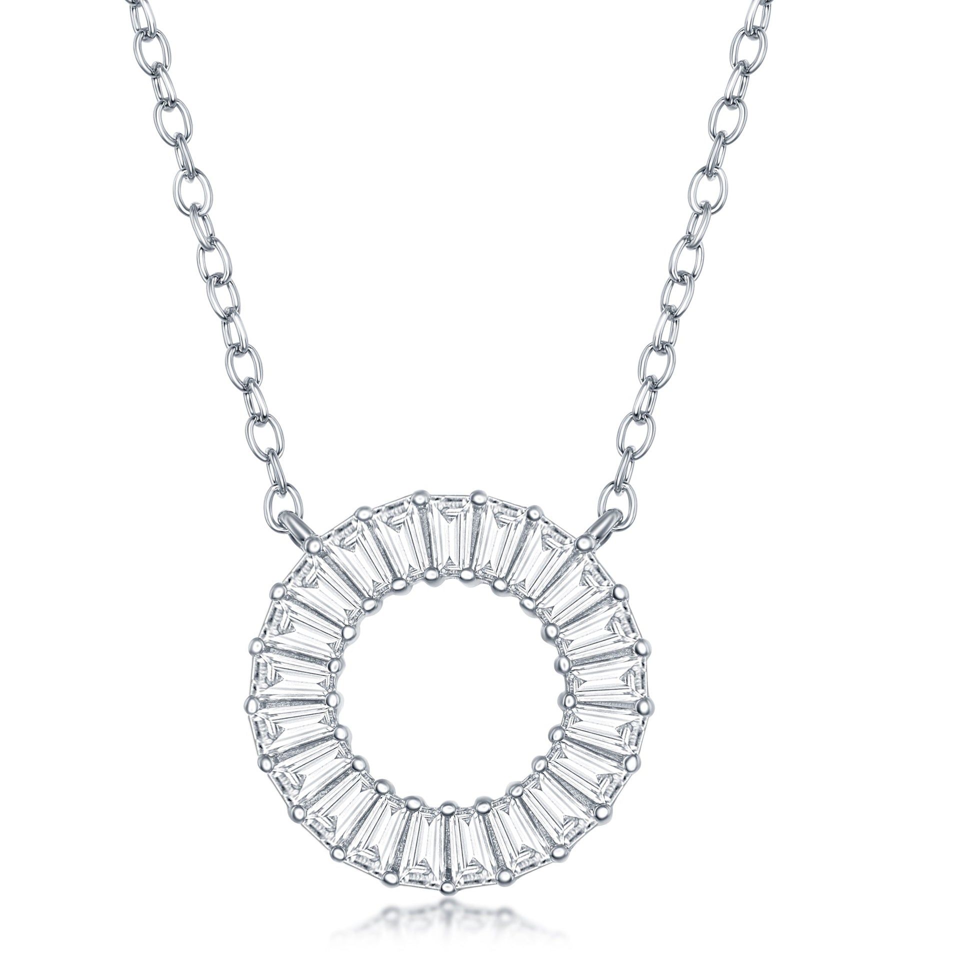 Sterling Silver Baguette CZ Open Circle Necklace