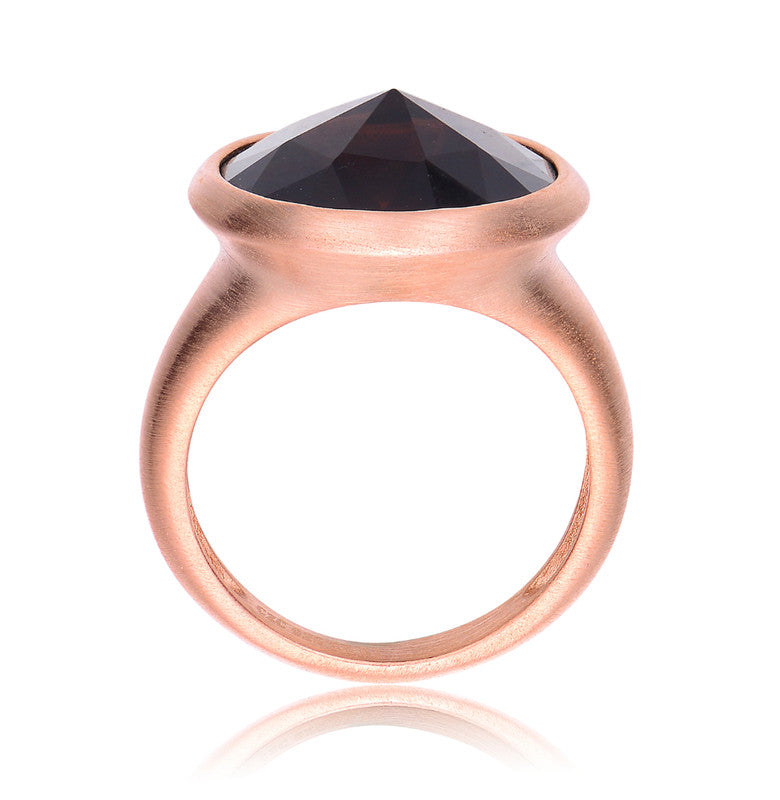GENEVIVE Sterling Silver Rose Gold Plated Brown Cubic Zirconia Cocktail Ring