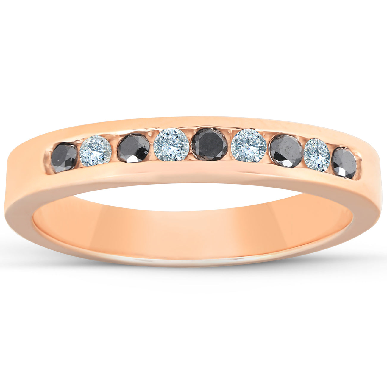 1/4ct Black & White Diamond Ring 14K Rose Gold Women's Wedding Stackable Band