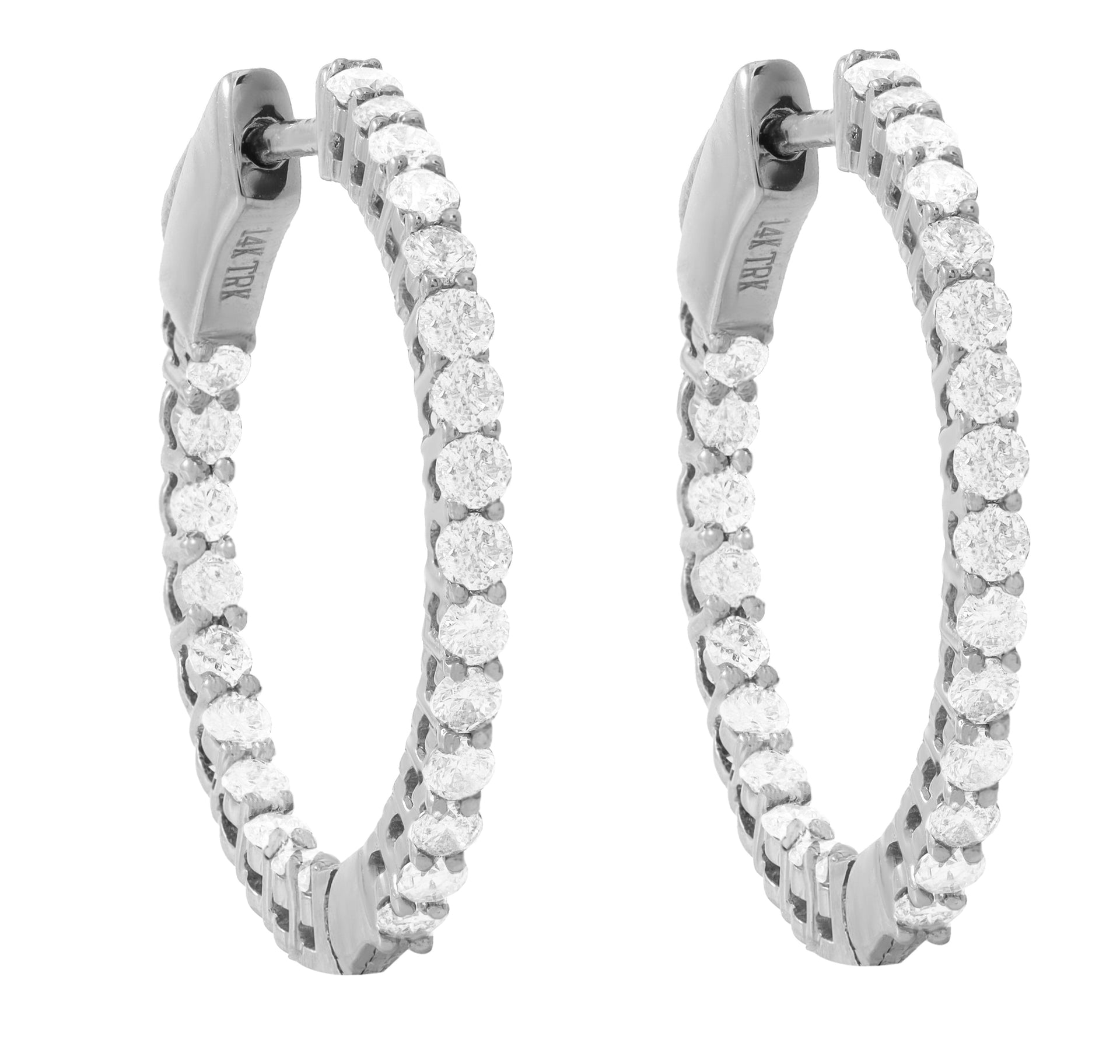 14kt white gold diamond in-out round hoop earrings with 1.00 cts tw