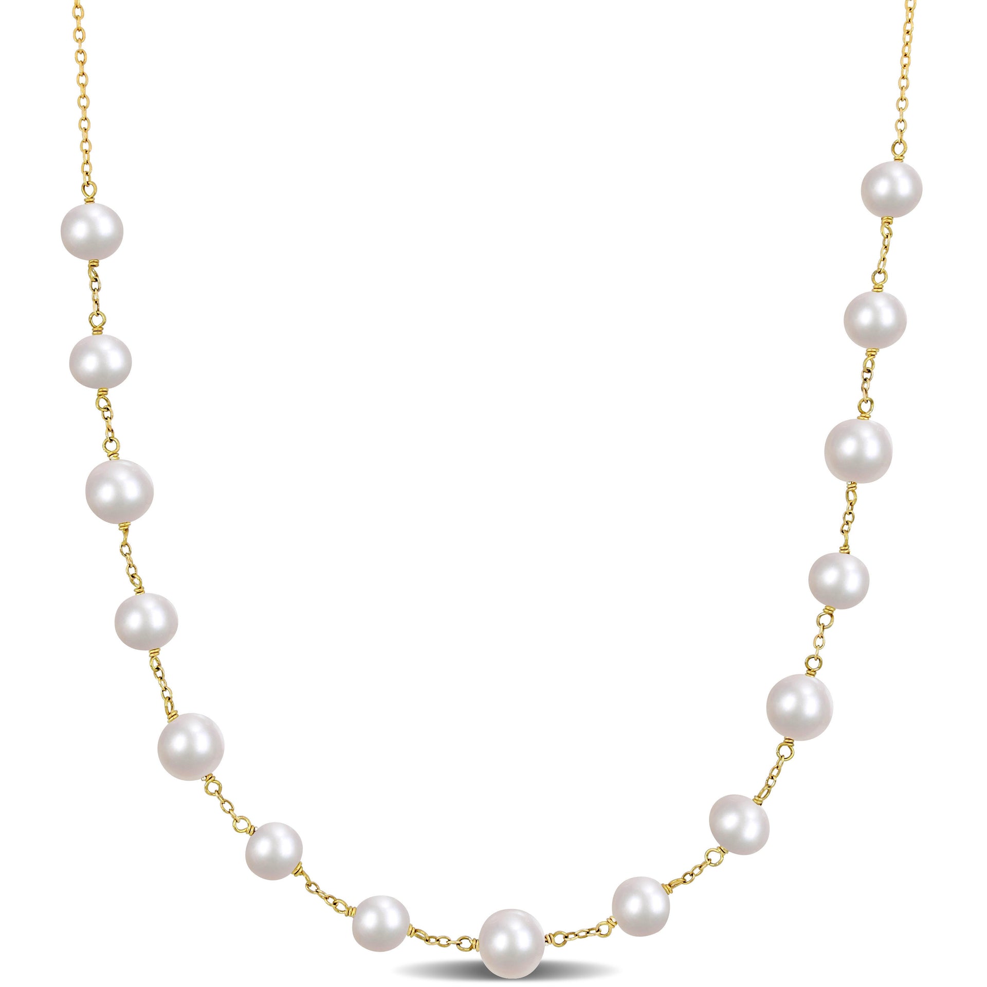 6.5-8.5mm Cultured Freshwater Pearl Tin Cup Necklace in Silver