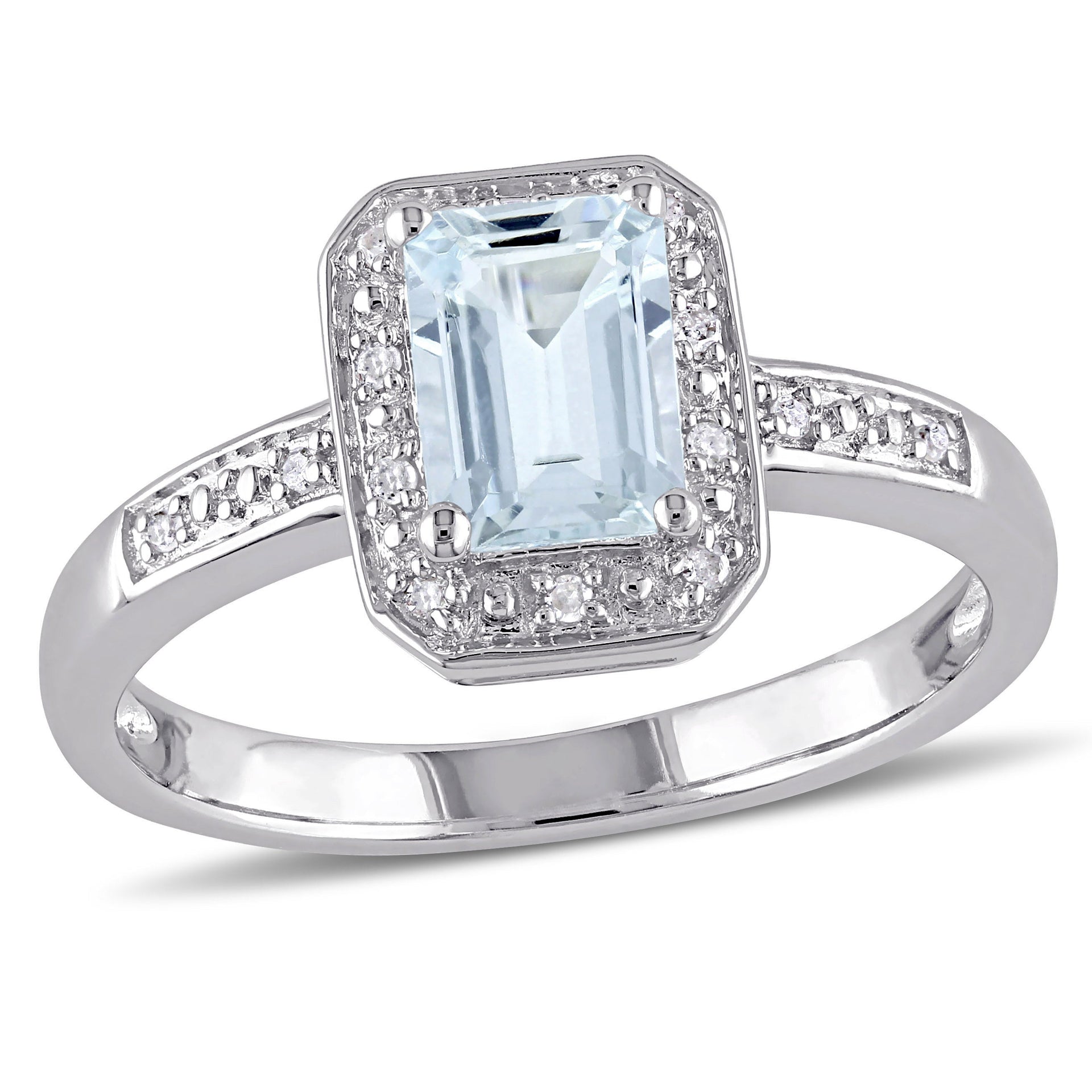 Mimi & Max 1ct TGW Emerald Cut Aquamarine and Diamond Accent Ring in Sterling Silver