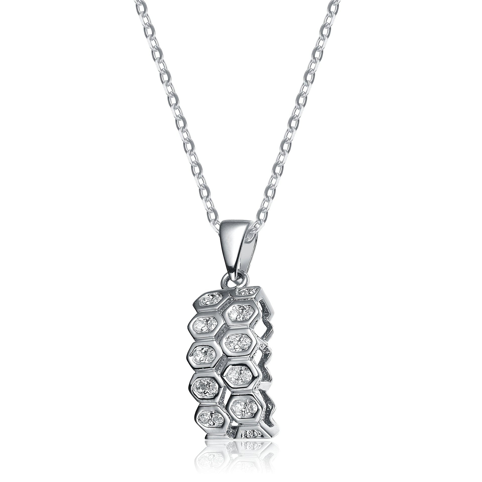 Sterling Silver White Cubic Zirconia Beehive Pendant