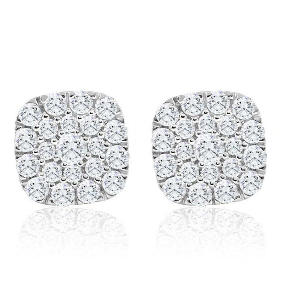 1Ct TW Round Diamond Cushion Halo Studs 10k Yellow Gold Lab Grown Earrings