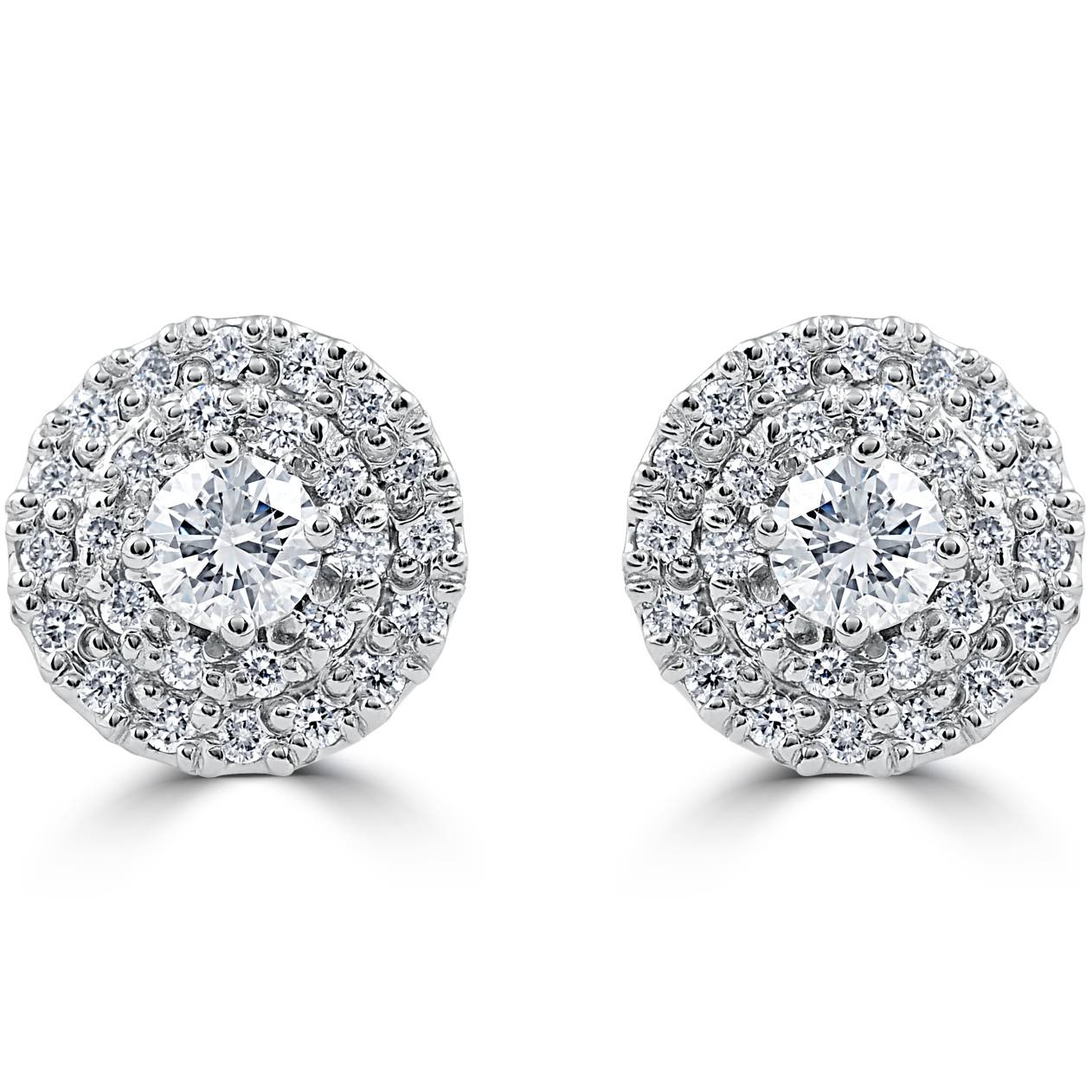.94 cttw Diamond Double Halo Vintage Studs 14k White Gold