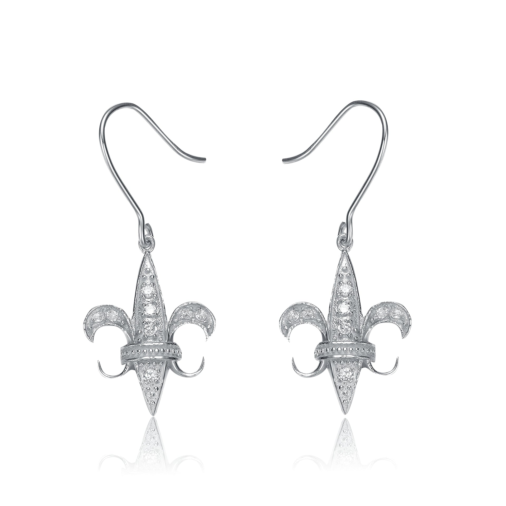 Sterling Silver Cubic Zirconia Fleur-De-Lis Drop Earrings