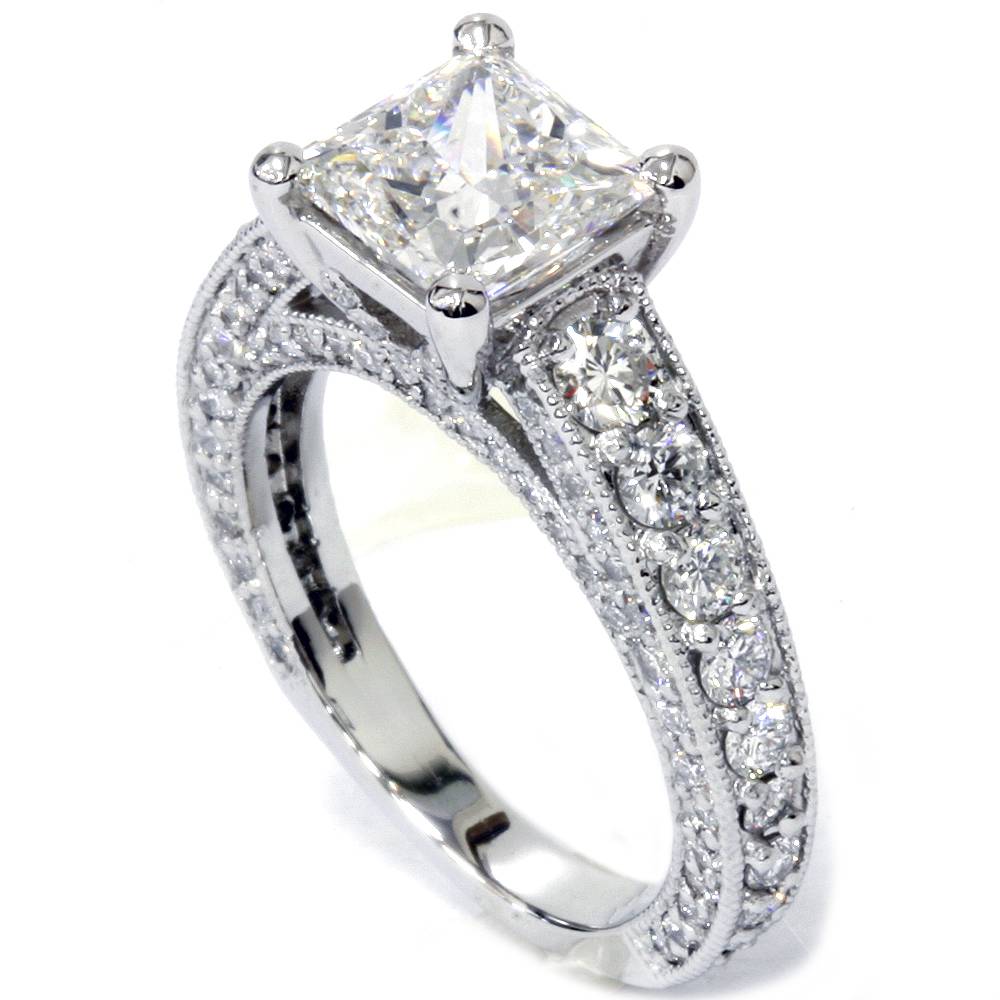 3 3/4ct Princess Cut Diamond Engagement Ring 14K White Gold