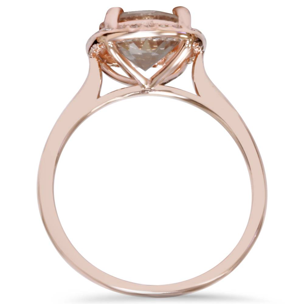1 3/4 CT Morganite & Diamond Cushion Halo 14K Rose Gold Ring