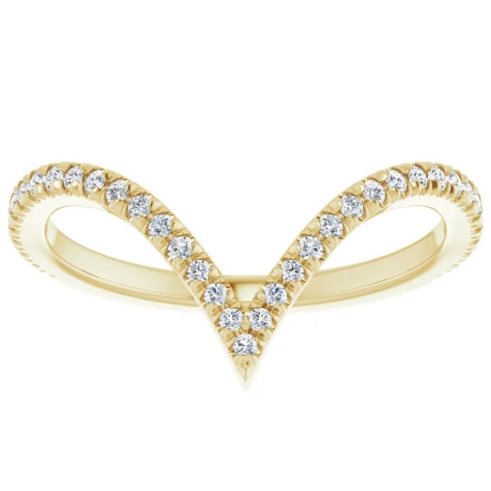 1/4 ct Diamond V Shape Ring Contour Stackable Band in White, Yellow, or Rose Gold