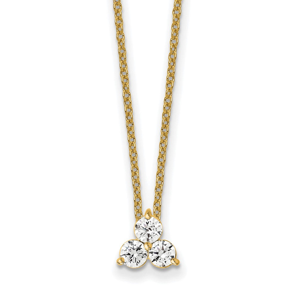 14K Gold 3/4 CT Lab Grown Diamond 3 Stone Necklace 18' Clarity VS Color D-E