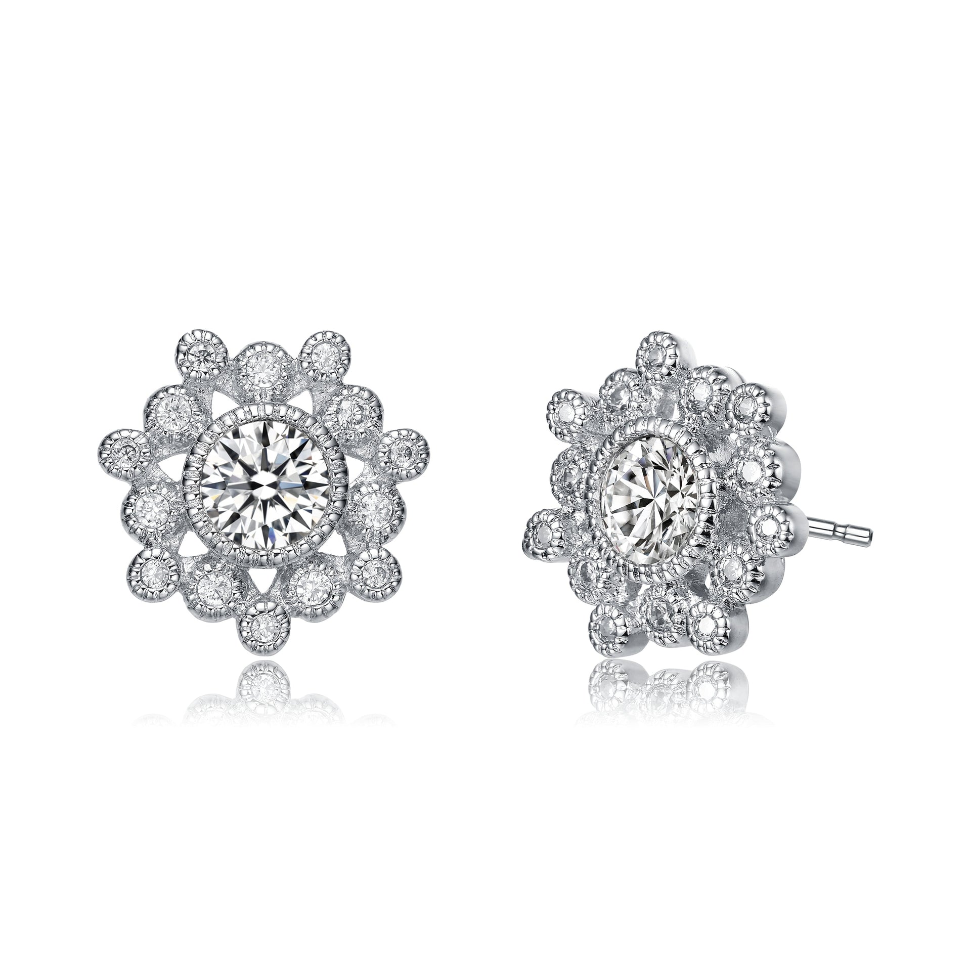 Sterling Silver Cubic Zirconia Flower Stud Earrings