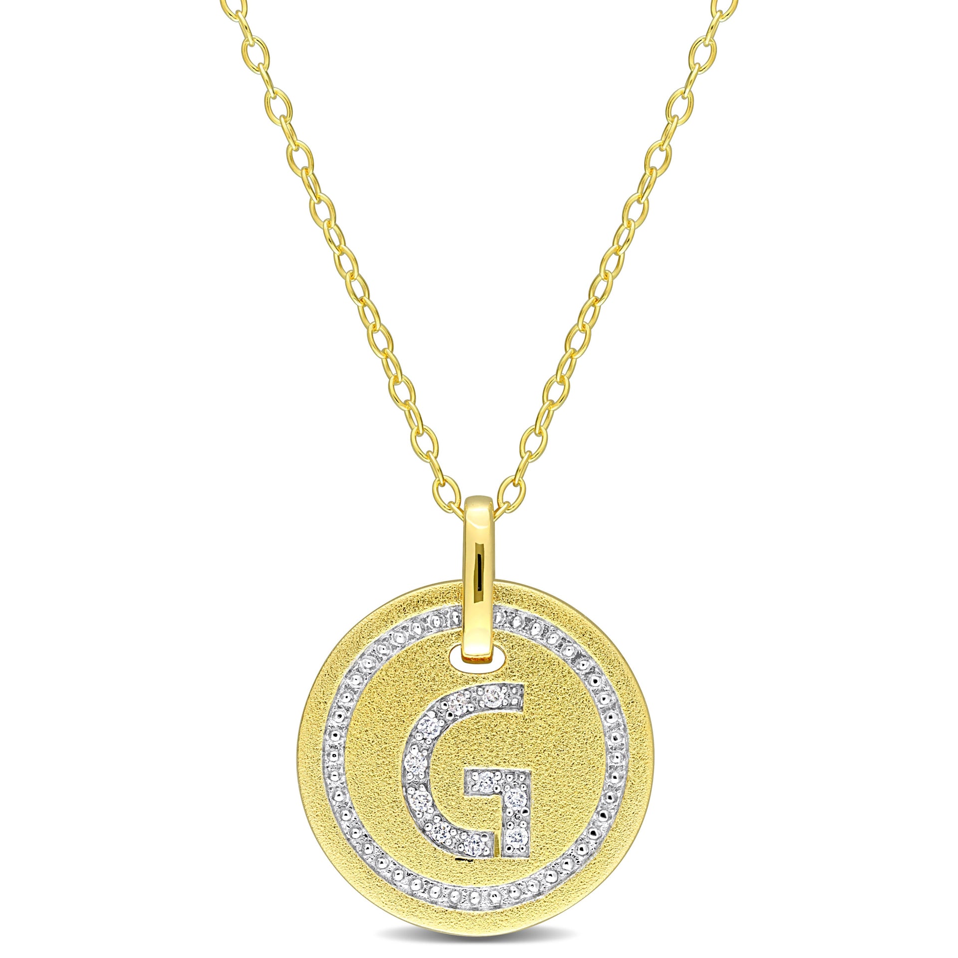 Mimi & Max G Initial Diamond Accent Pendant with Chain in Yellow Plated Sterling Silver