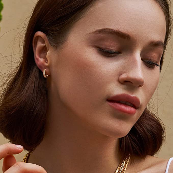 18K Gold Cz Inside Out Huggie Earrings