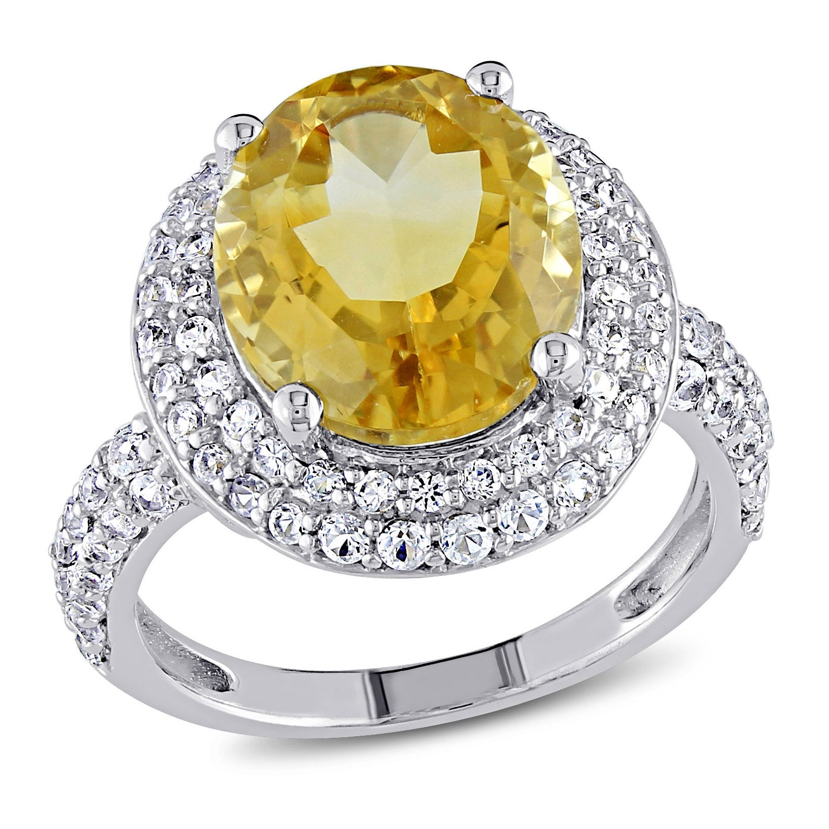 Mimi & Max 5 2/5ct TGW Oval Cut Citrine and Created White Sapphire Double Halo Ring in Sterling Silver