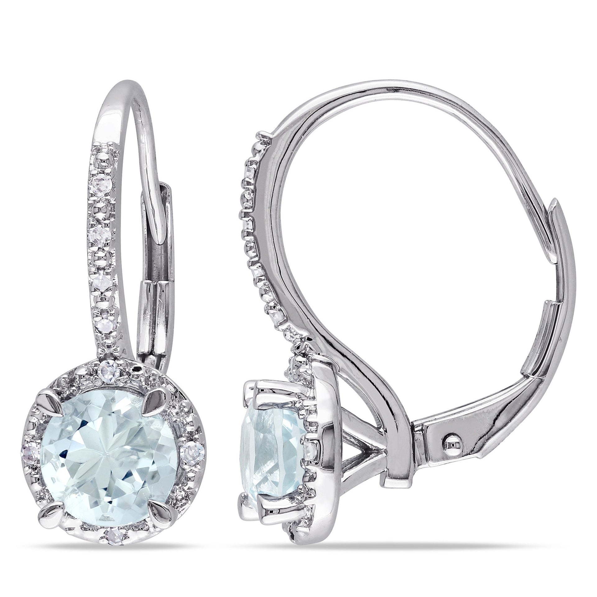 Mimi & Max 1 1/2ct TGW Aquamarine and Diamond Leverback Halo Earrings in Sterling Silver